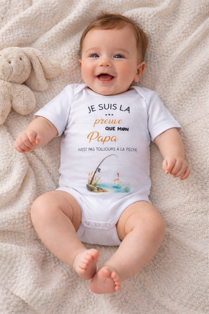 Body bébé annonce grossesse humour “Je suis la preuve que mon papa n’est pas toujours à la pêche”, body personnalisé cadeau futur papa