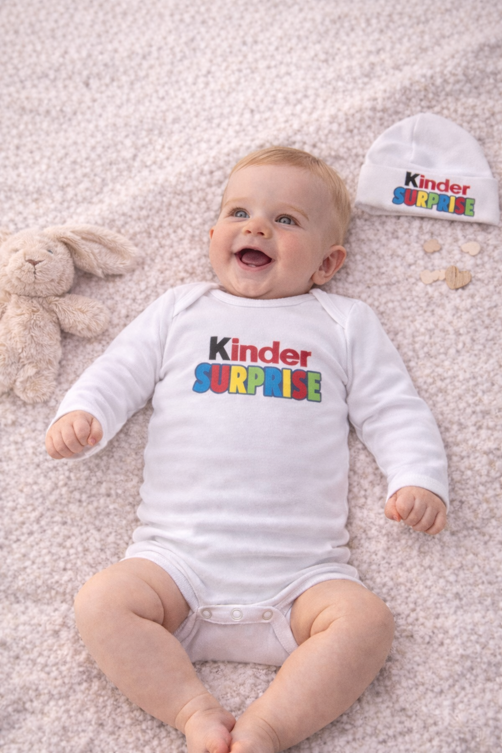 Body bébé annonce grossesse surprise avec bonnet assorti, cadeau futur papa original, body personnalisé bébé blanc