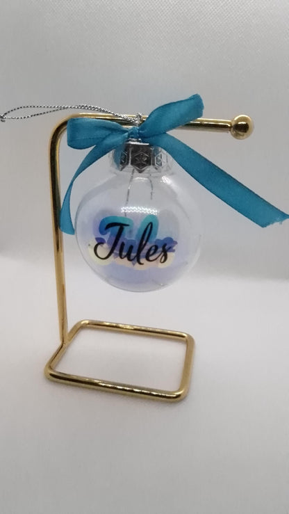 Boule Noël plume personnalisée prénom décoration sapin Heyl’Créations