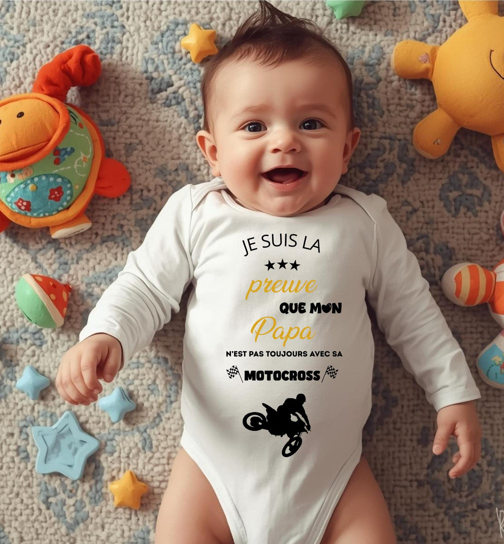 Bodie/ Body bébé personnalisé " Papa n'est pas toujours avec sa motocross " Humour