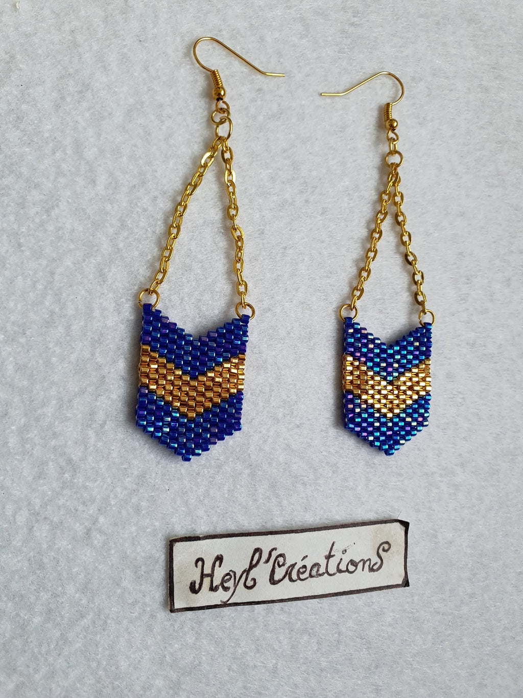 Boucle d'oreille bleu cobalt et or
