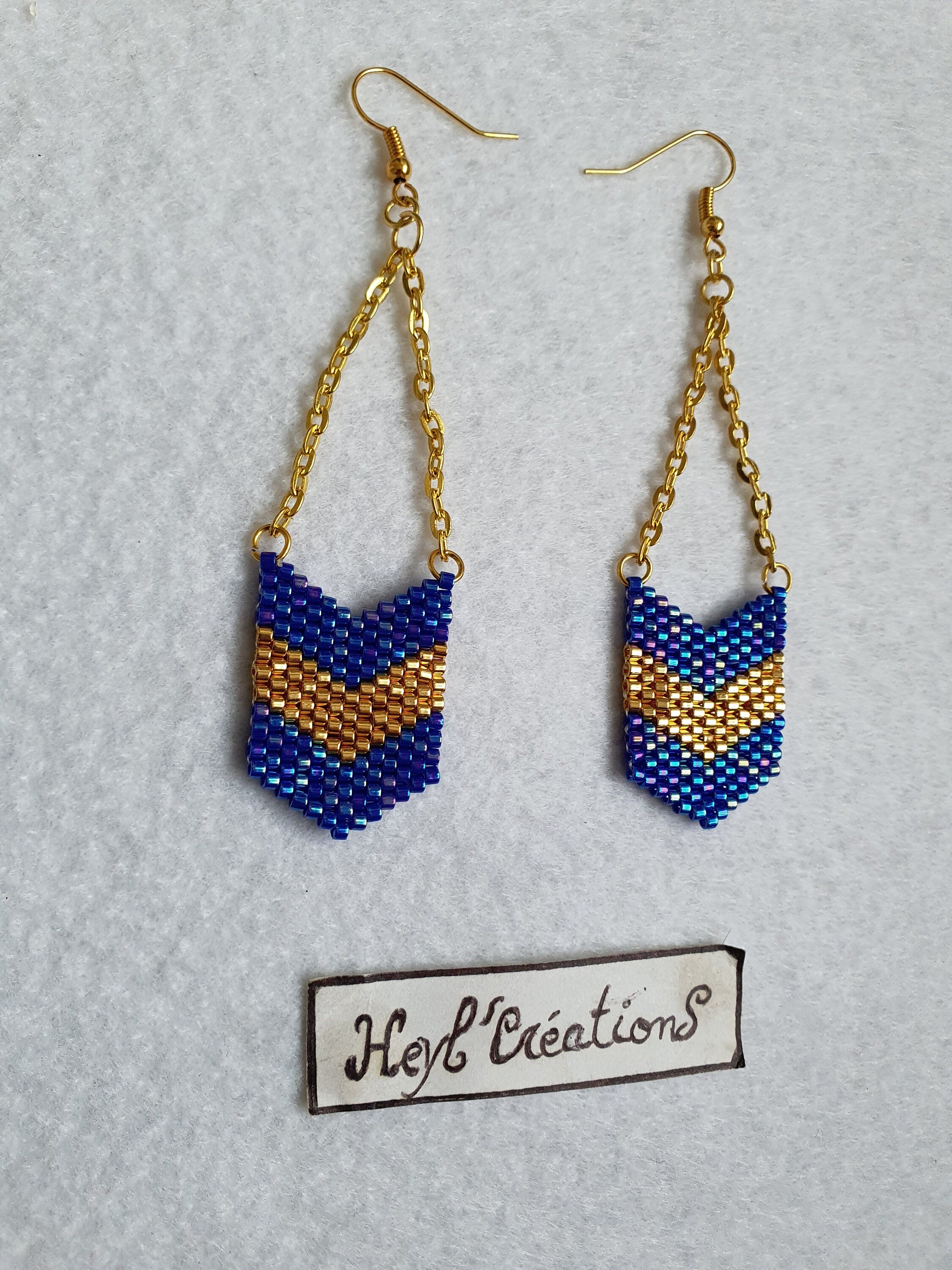 Boucle d'oreille bleu cobalt et or