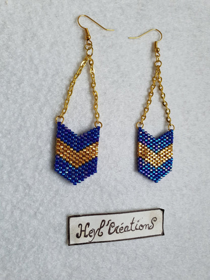 Boucles oreilles bleu cobalt or bijou fait main Miyuki Heyl’Créations
