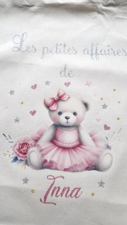 Tote bag personnalisé prénom fille ourson sac enfant coton Heyl’Créations