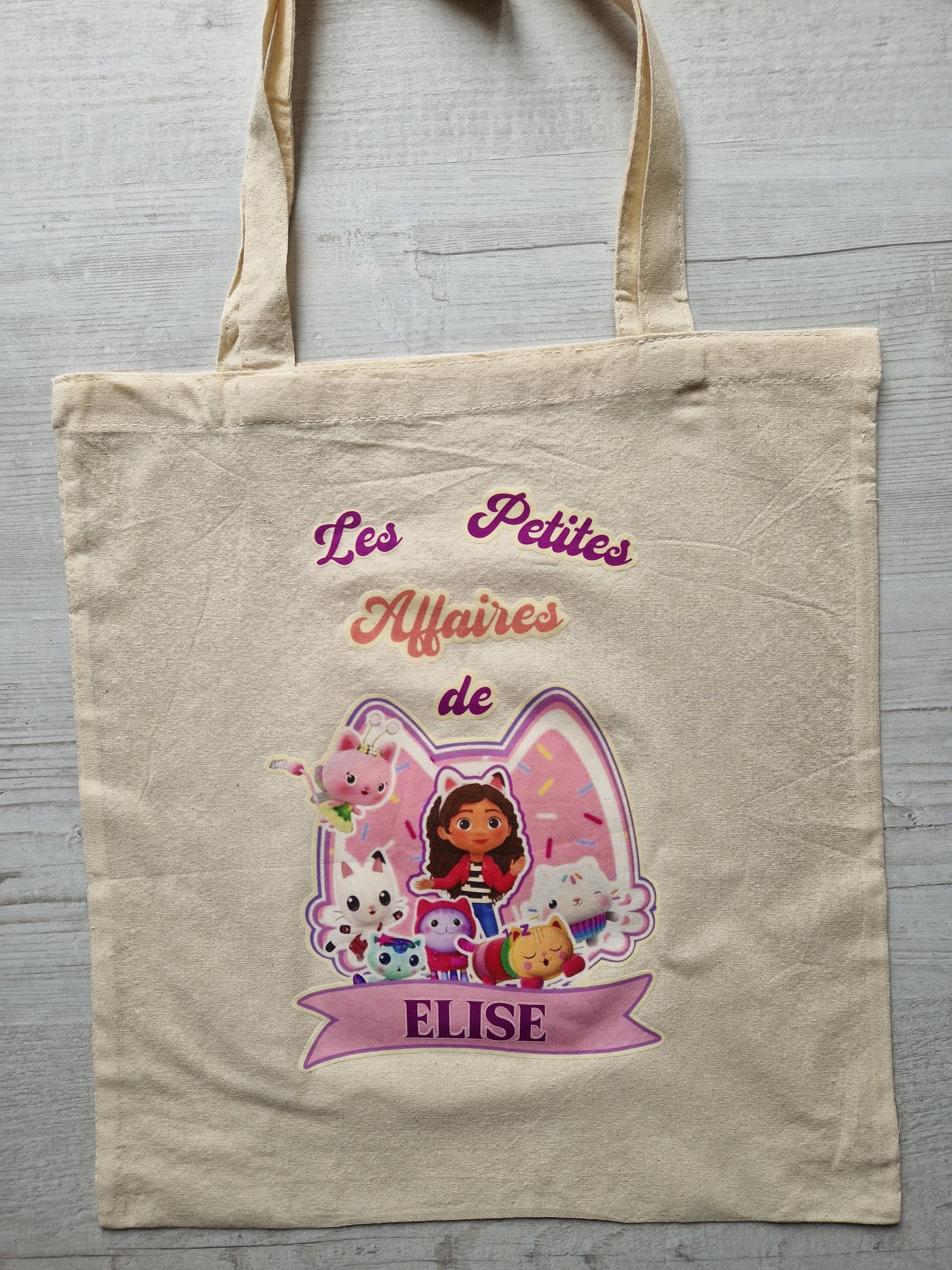 Tote bag prénom enfant chat dessin animé personnalisé Heyl’Créations
