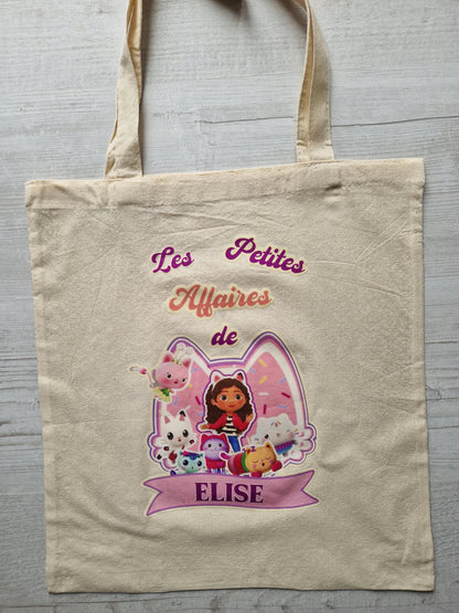 Tote bag prénom enfant chat dessin animé personnalisé Heyl’Créations