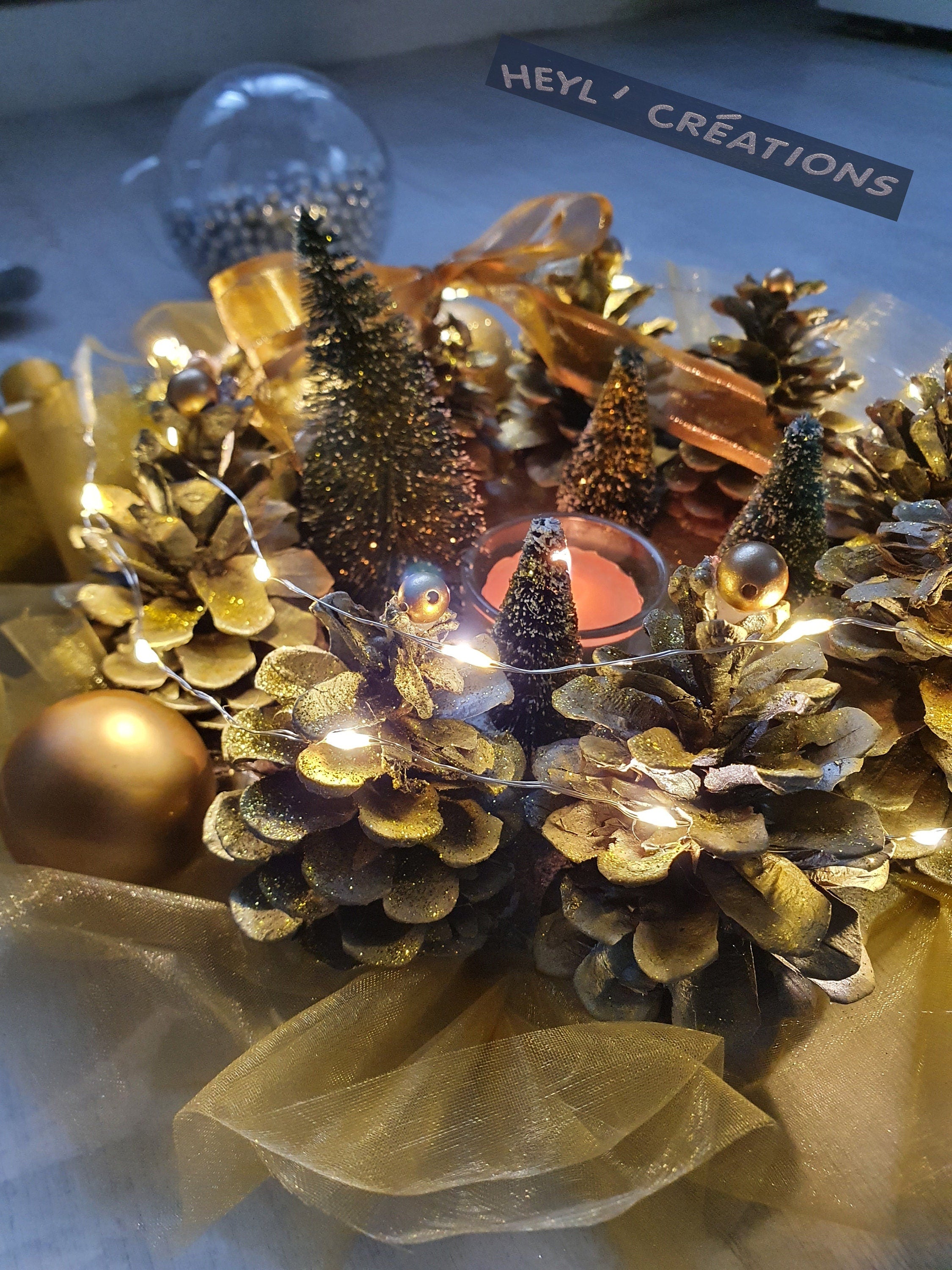 Centre de table couleur or avec guirlande Led intégrée