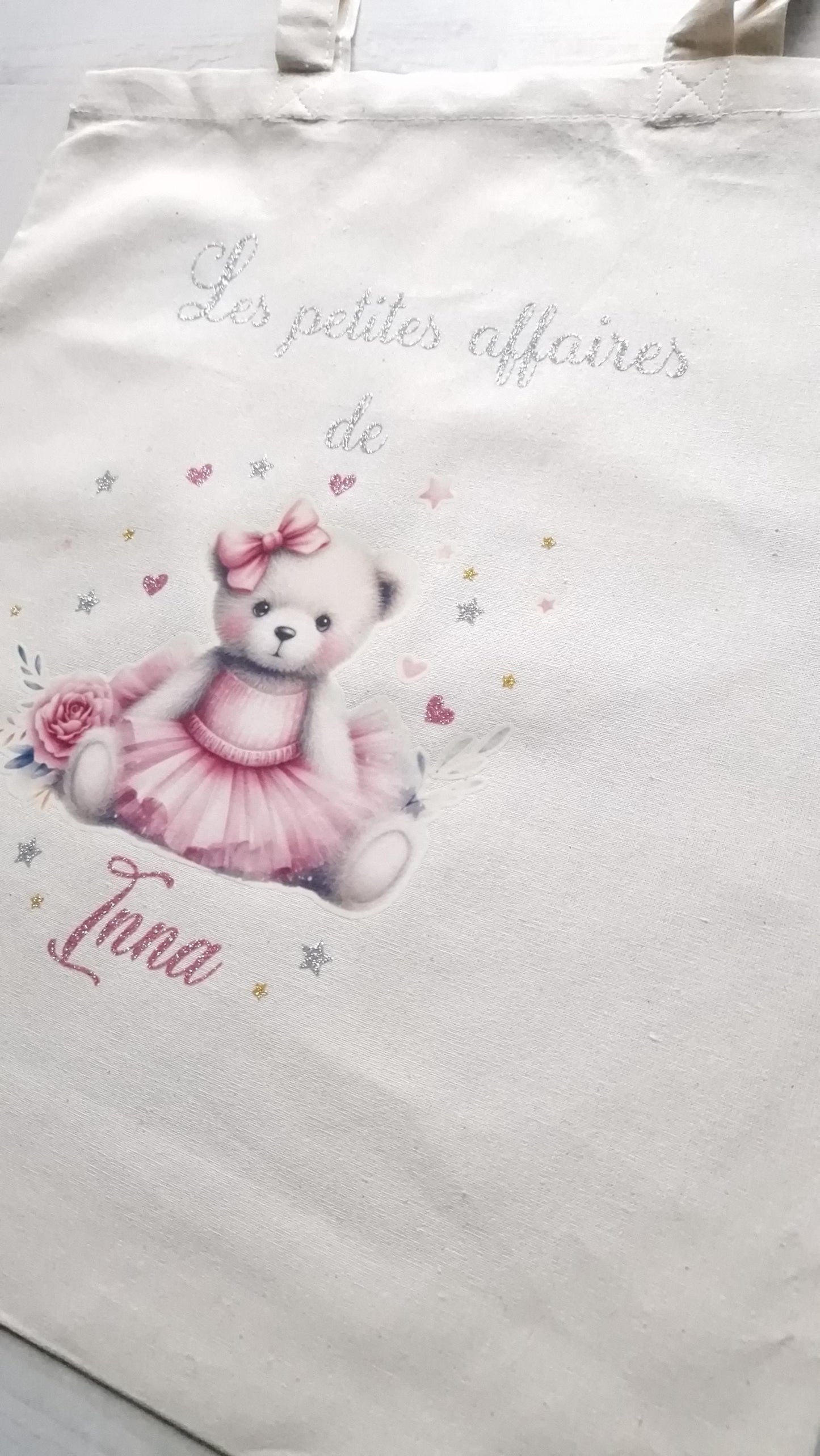 Tote bag personnalisé prénom fille ourson sac enfant coton Heyl’Créations