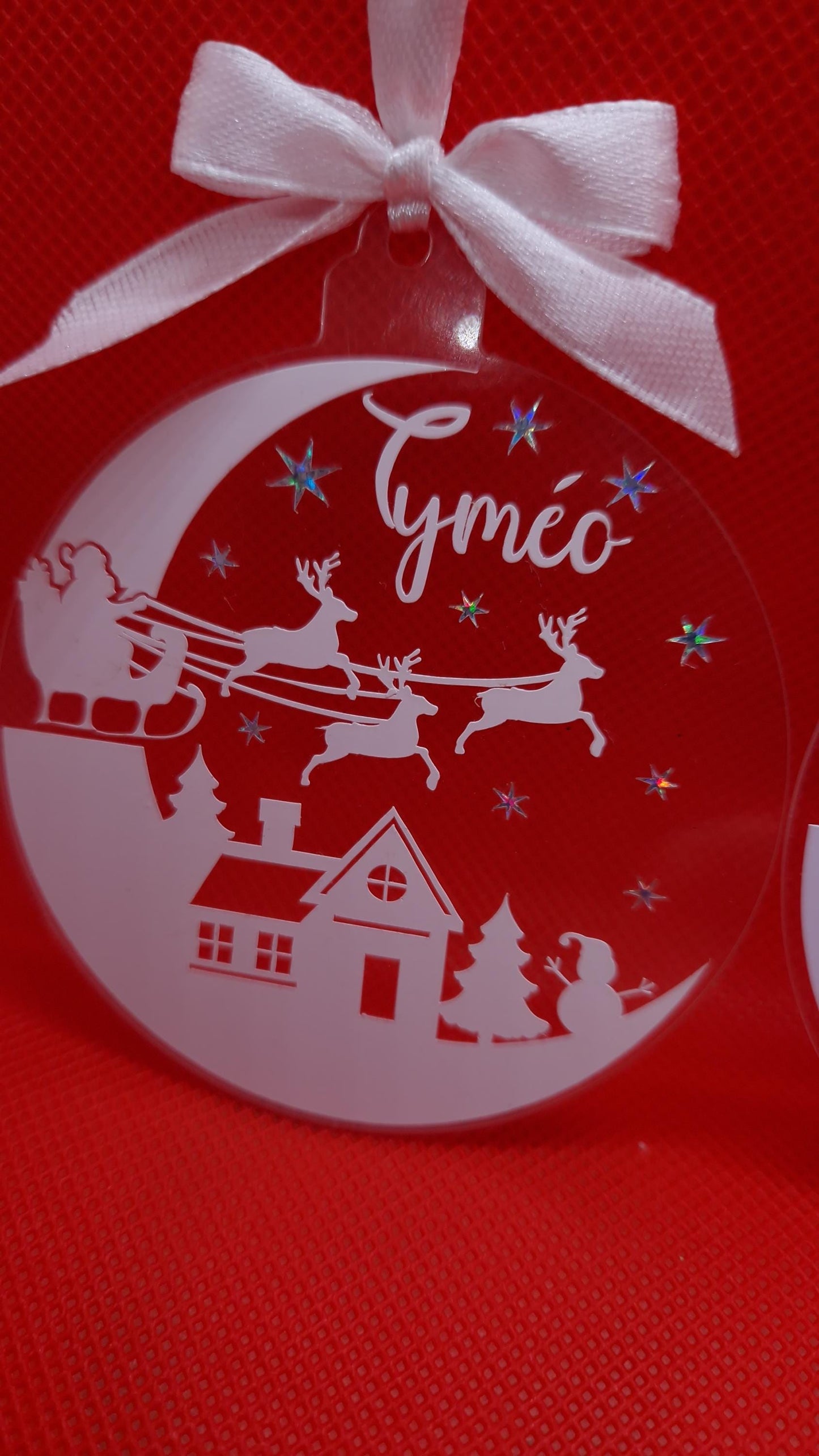 Boule Noël plate paysage personnalisée prénom déco sapin Heyl’Créations