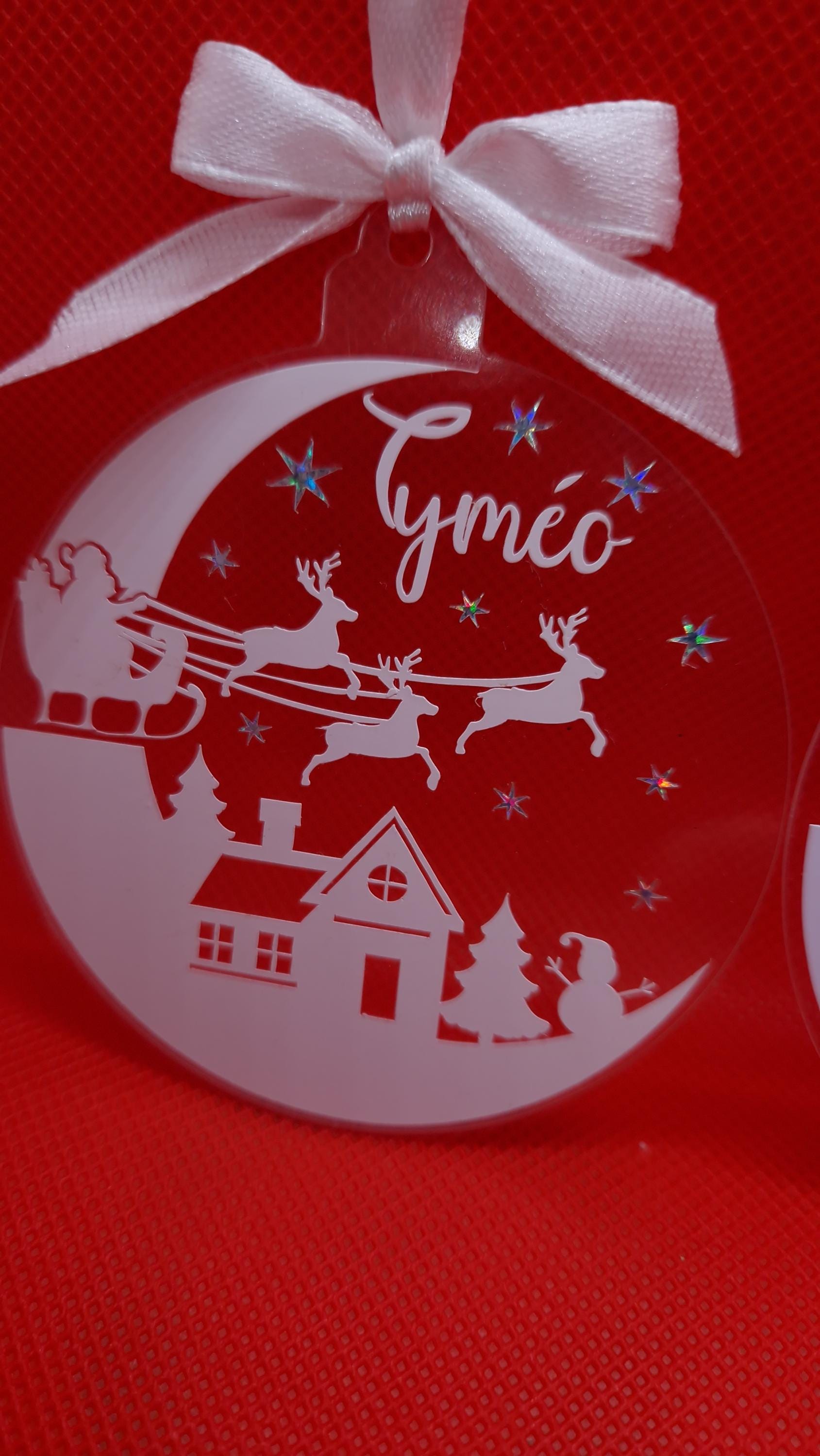 Boule Noël plate paysage personnalisée prénom déco sapin Heyl’Créations