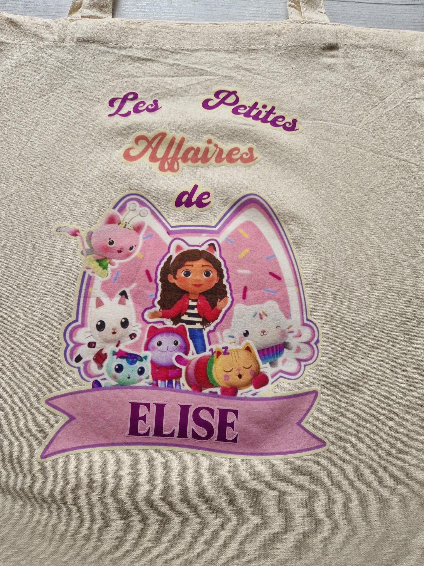 Tote bag prénom enfant chat dessin animé personnalisé Heyl’Créations