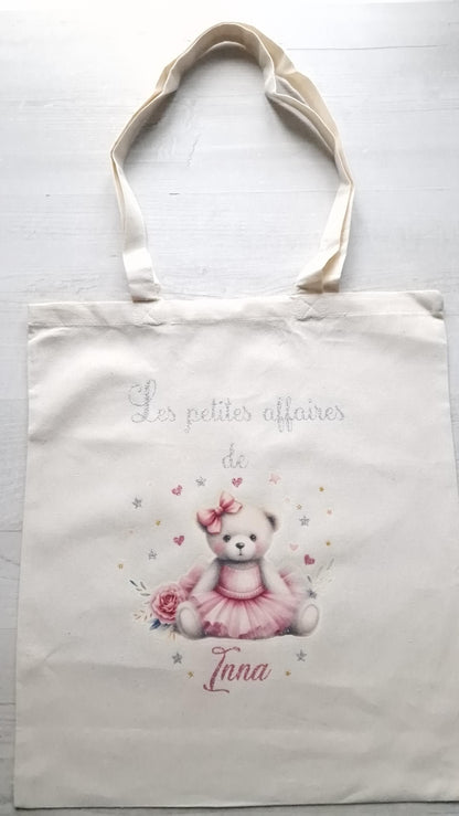 Tote bag personnalisé prénom fille ourson sac enfant coton Heyl’Créations