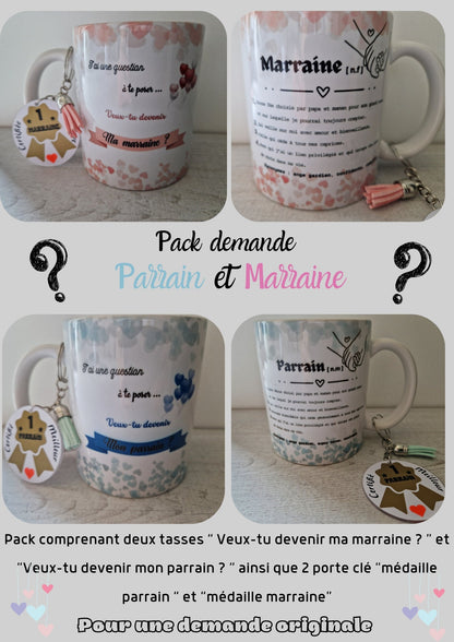 Pack annonce parrain marraine mugs personnalisés porte clés demande originale Heyl’Créations