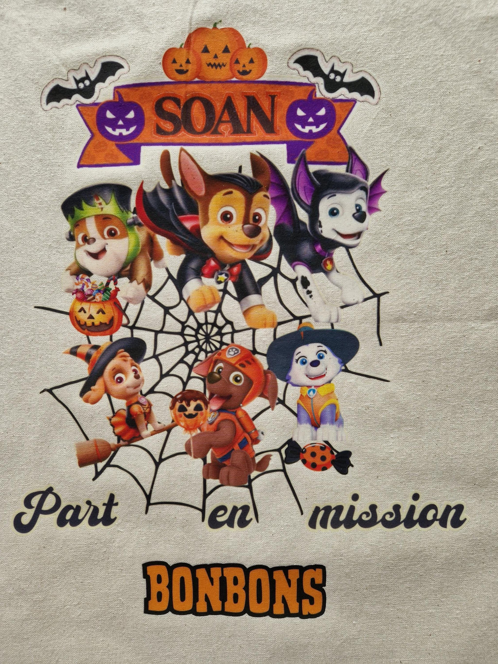 Sac pour bonbon halloween personnalisé avec prénom pour enfant