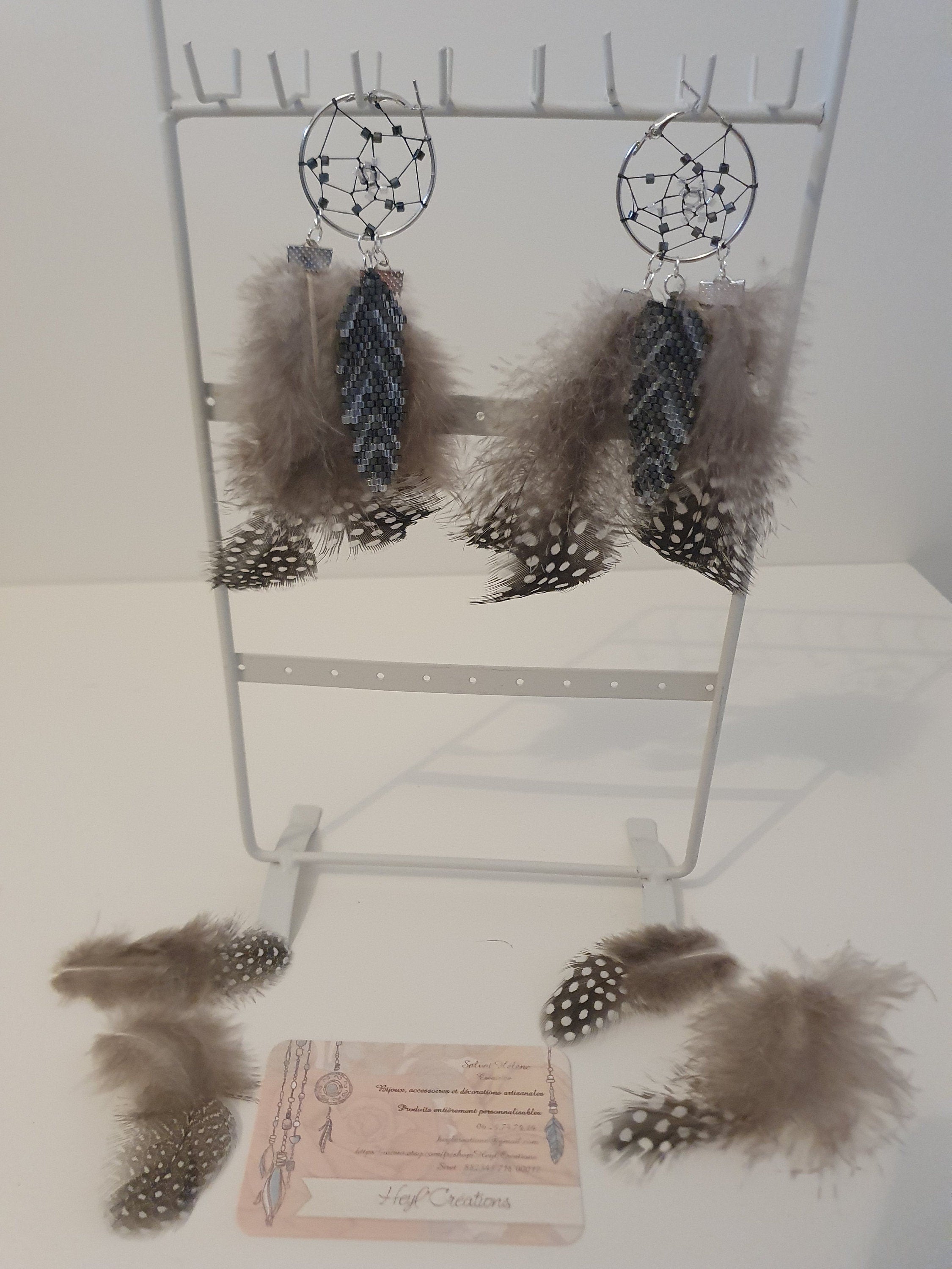 Boucle d'oreille attrape rêve camaïeu naturel /Dream Catcher