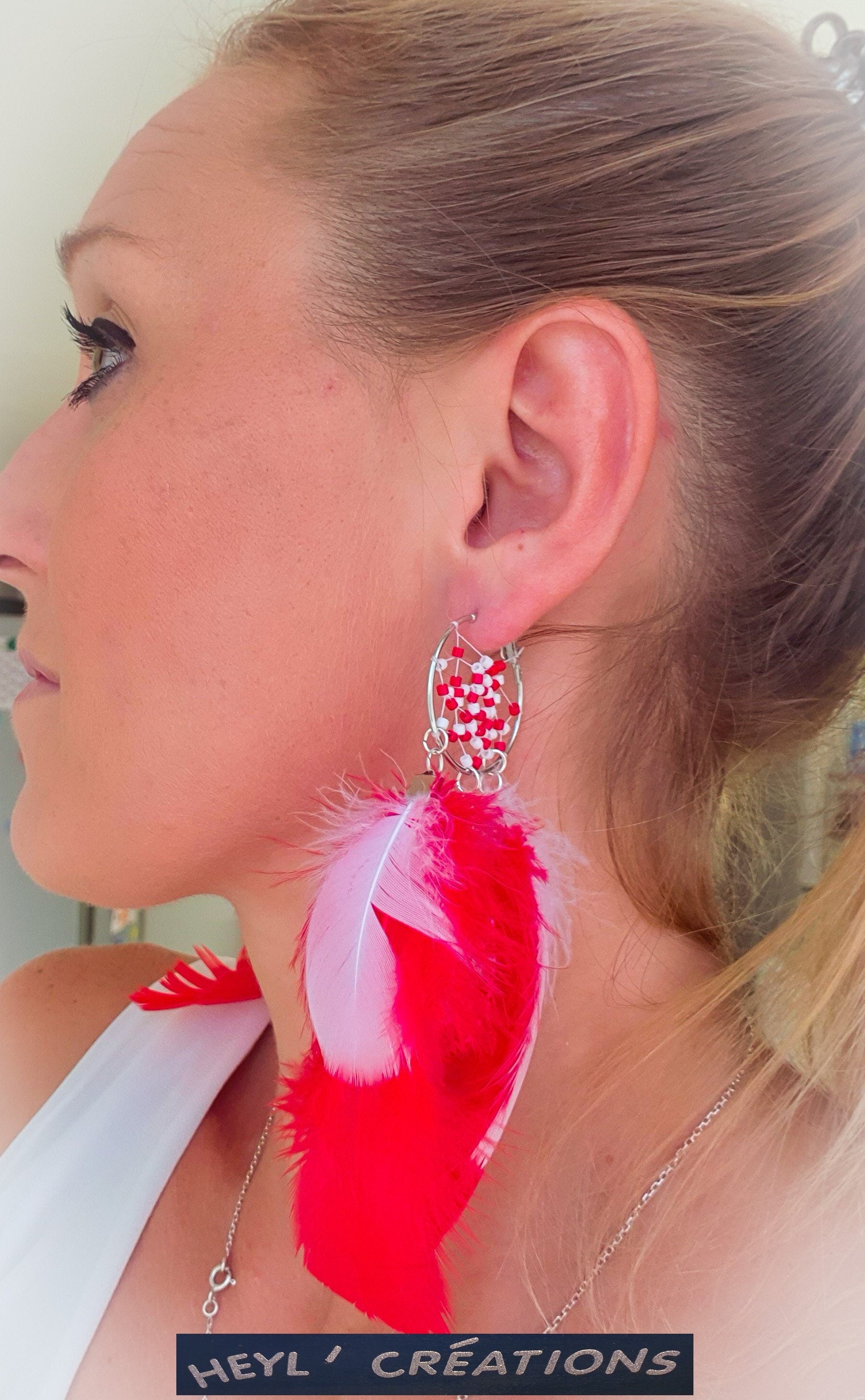 Boucle d'oreille attrape rêve Rouge et Blanche/ Boucle d'oreille de Noel