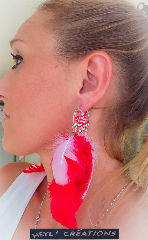 Boucle d'oreille attrape rêve Rouge et Blanche/ Boucle d'oreille de Noel