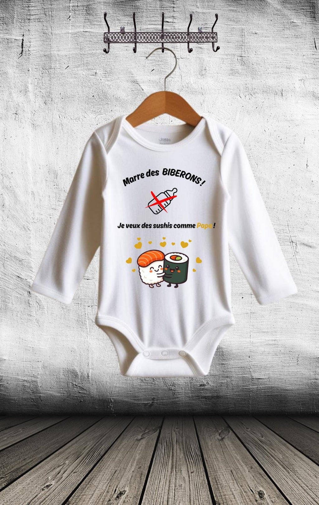 Bodie/ Body bébé personnalisé " Je veux manger des sushis " Humour
