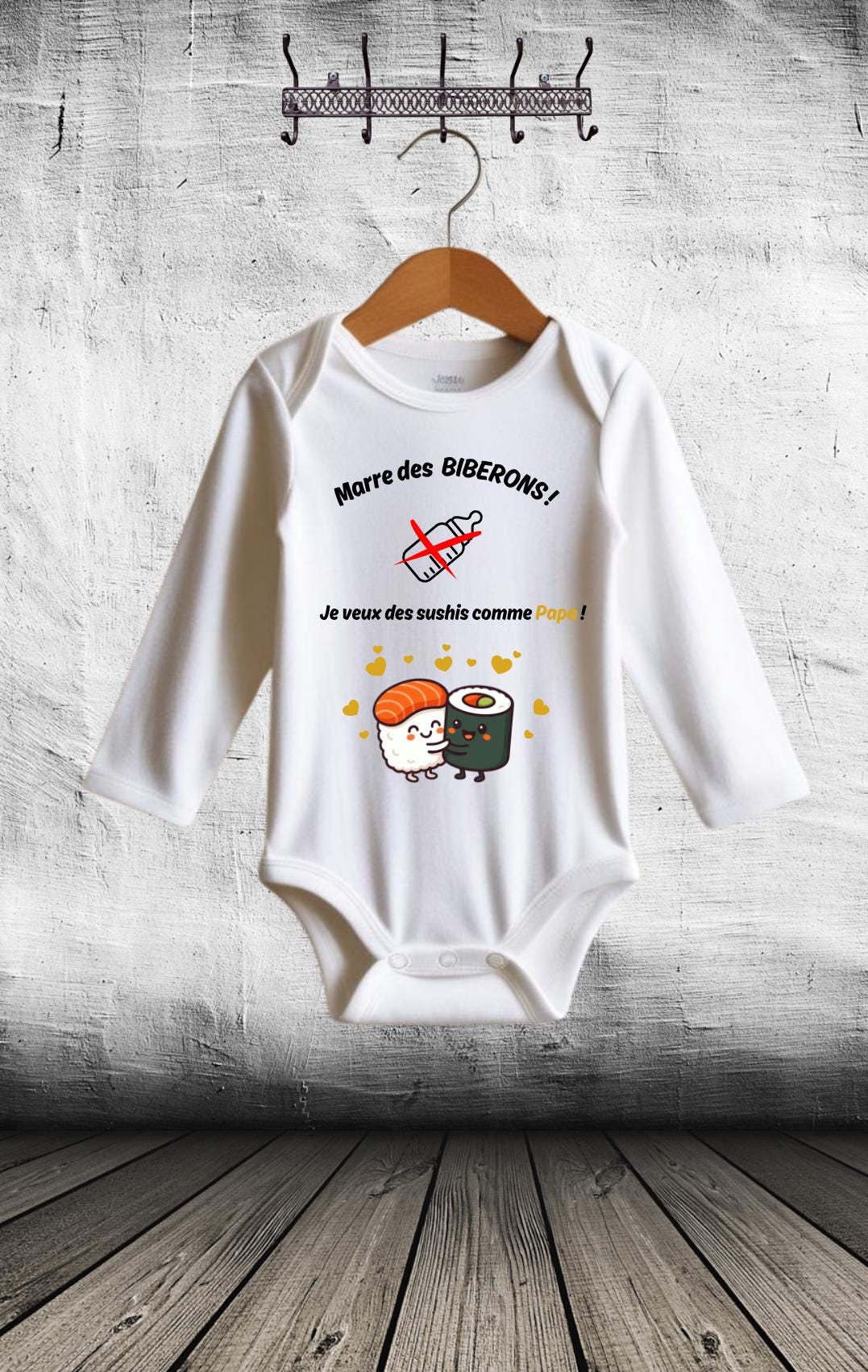 Bodie/ Body bébé personnalisé " Je veux manger des sushis " Humour