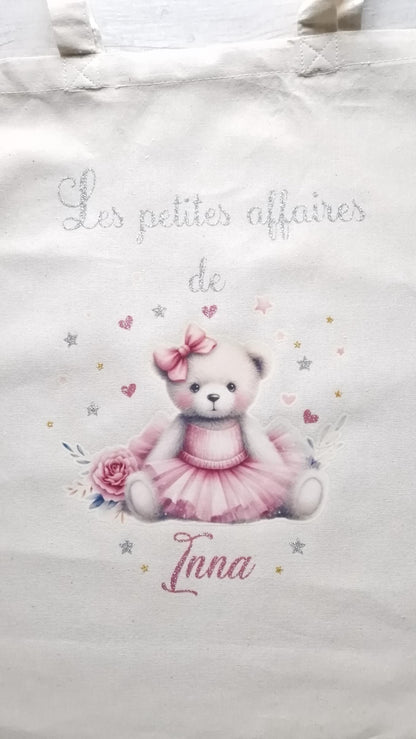 Tote bag personnalisé prénom fille ourson sac enfant coton Heyl’Créations