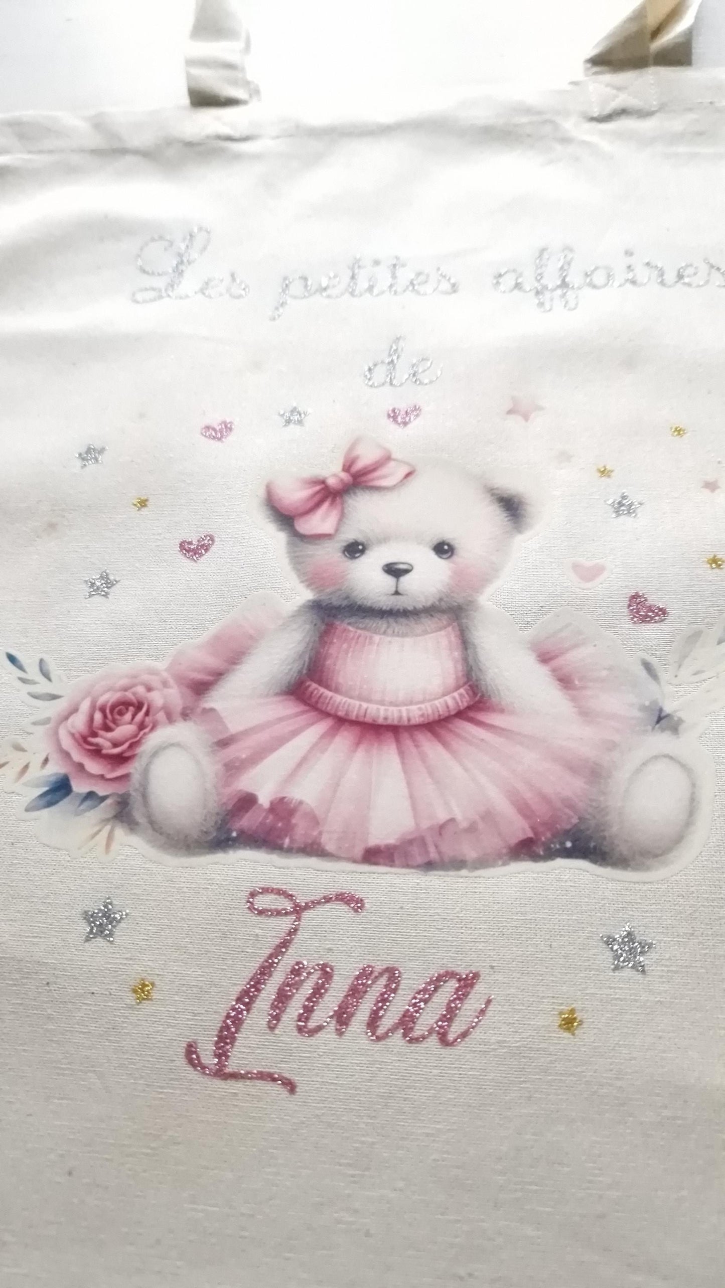 Tote bag personnalisé prénom fille ourson sac enfant coton Heyl’Créations