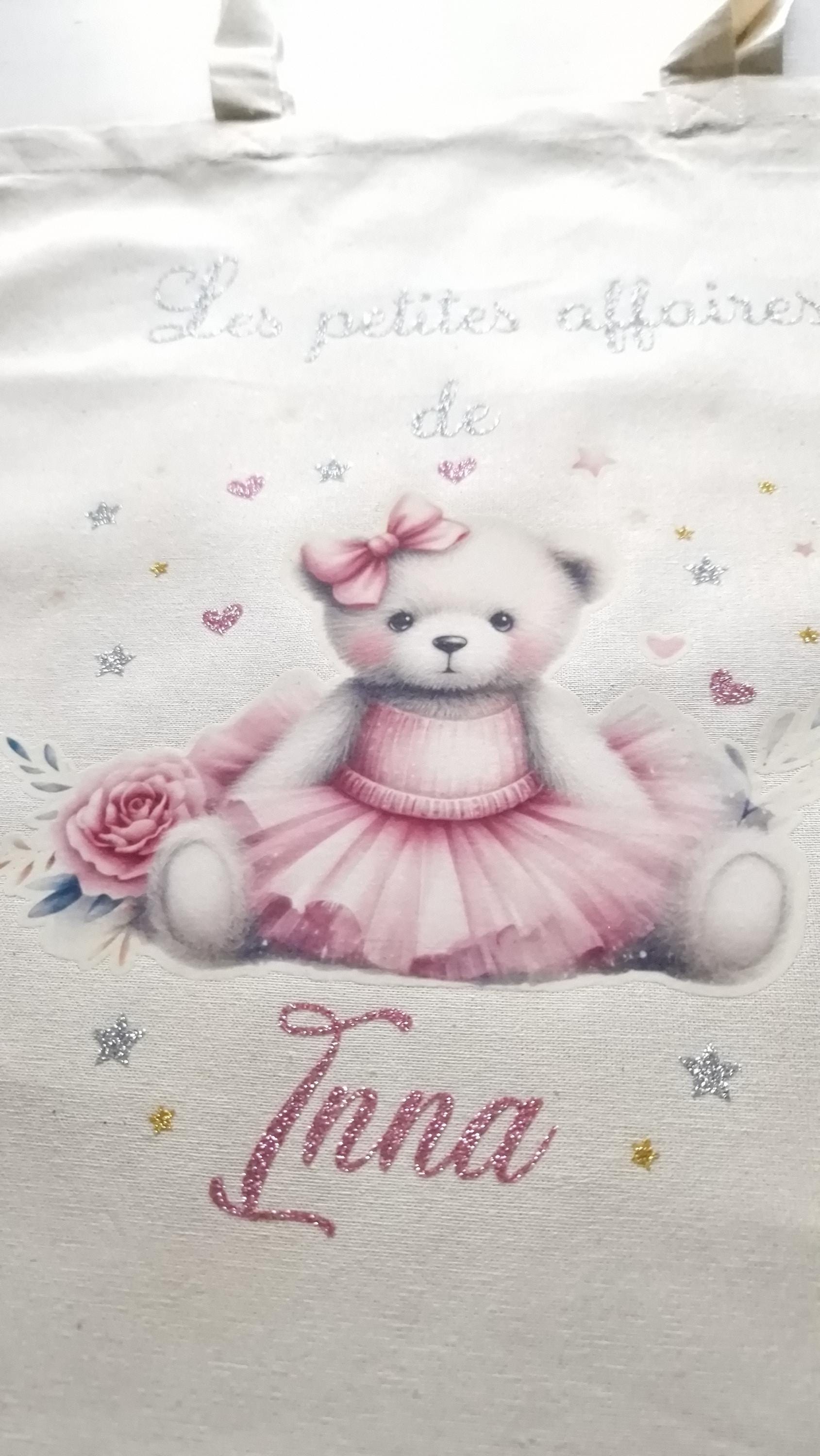 Tote bag personnalisé prénom fille ourson sac enfant coton Heyl’Créations