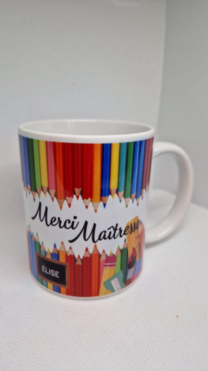 Mug maîtresse personnalisé cadeau fin année scolaire prénom enfant Heyl’Créations