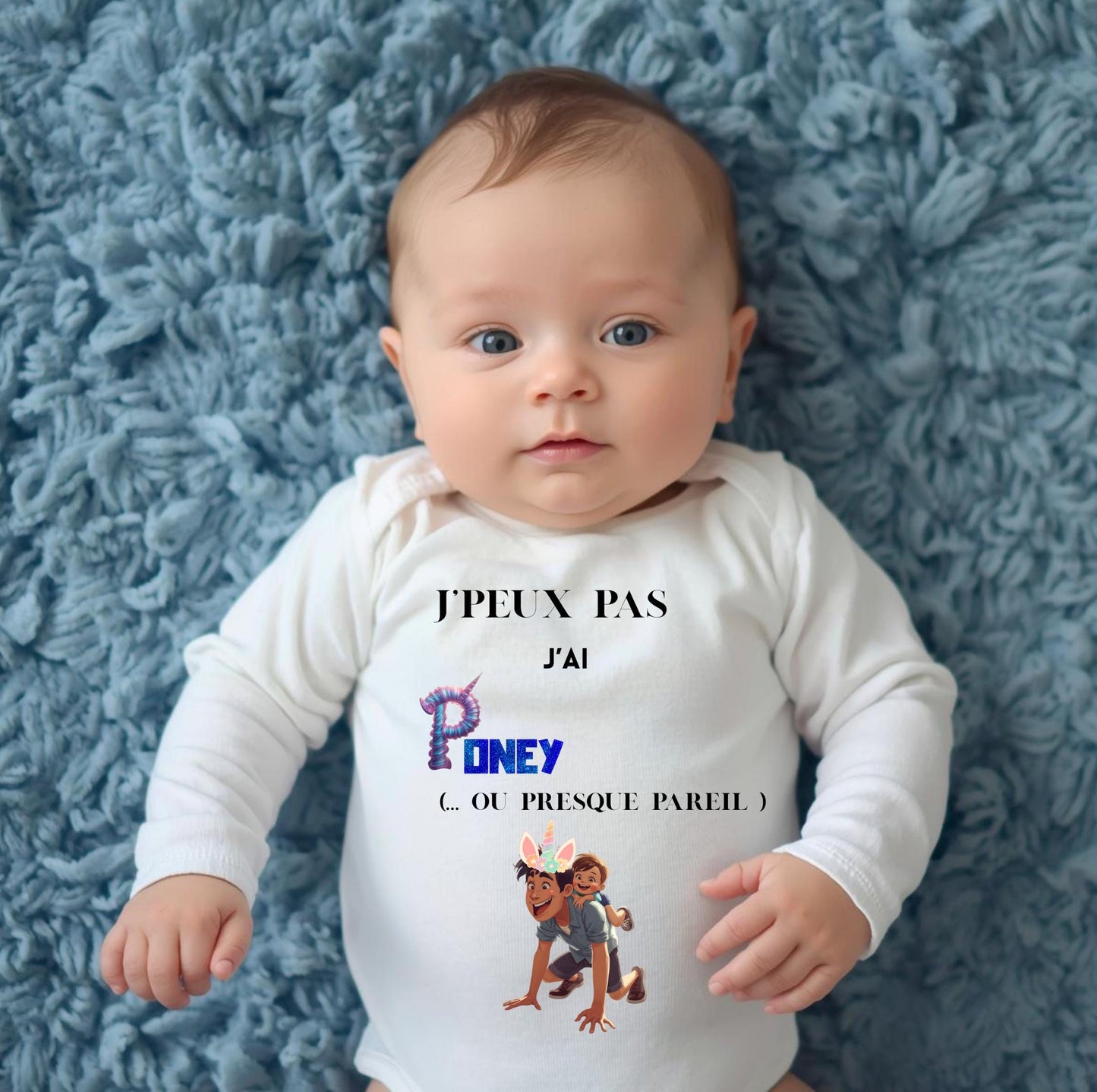 Body bébé humour poney papa personnalisé naissance Heyl’Créations