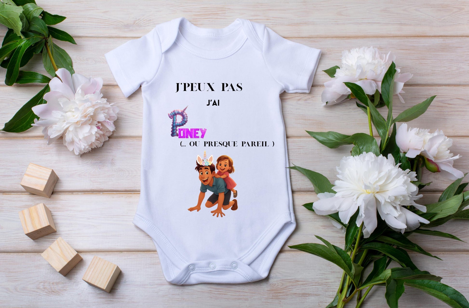 Body bébé humour poney papa personnalisé naissance Heyl’Créations