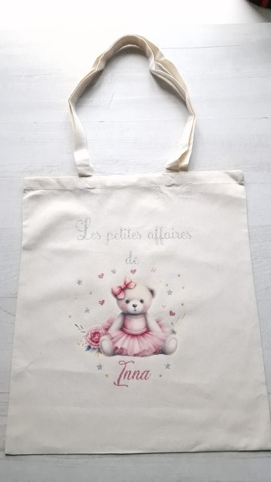 Tote bag personnalisé prénom fille ourson sac enfant coton Heyl’Créations