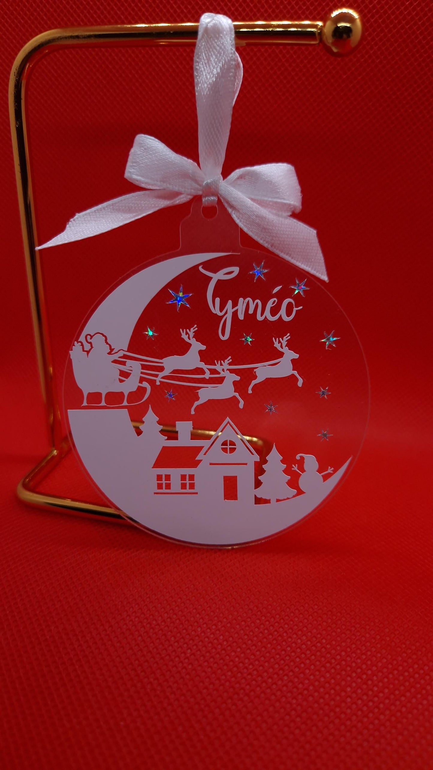Boule Noël plate paysage personnalisée prénom déco sapin Heyl’Créations