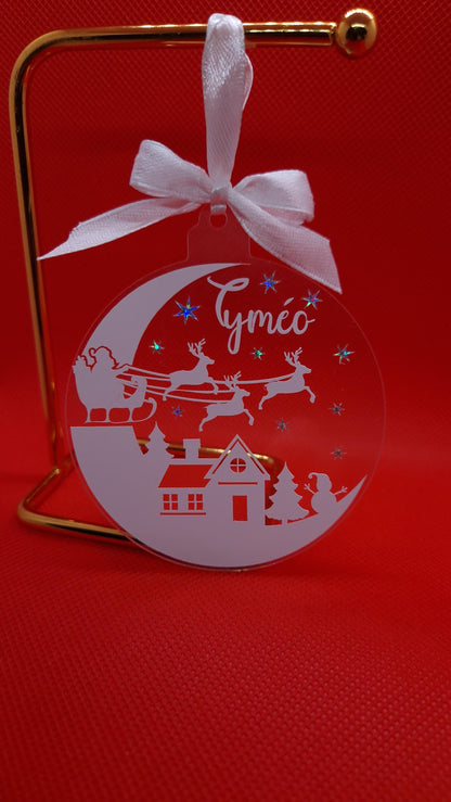 Boule Noël plate paysage personnalisée prénom déco sapin Heyl’Créations