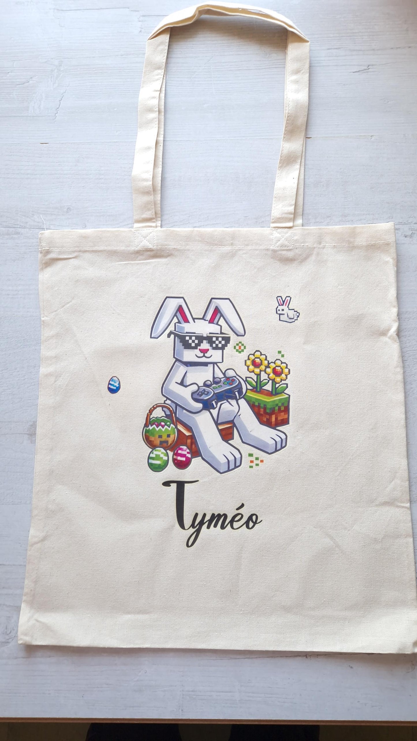 Sac Pâques enfant personnalisé prénom tote bag pixel Heyl’Créations