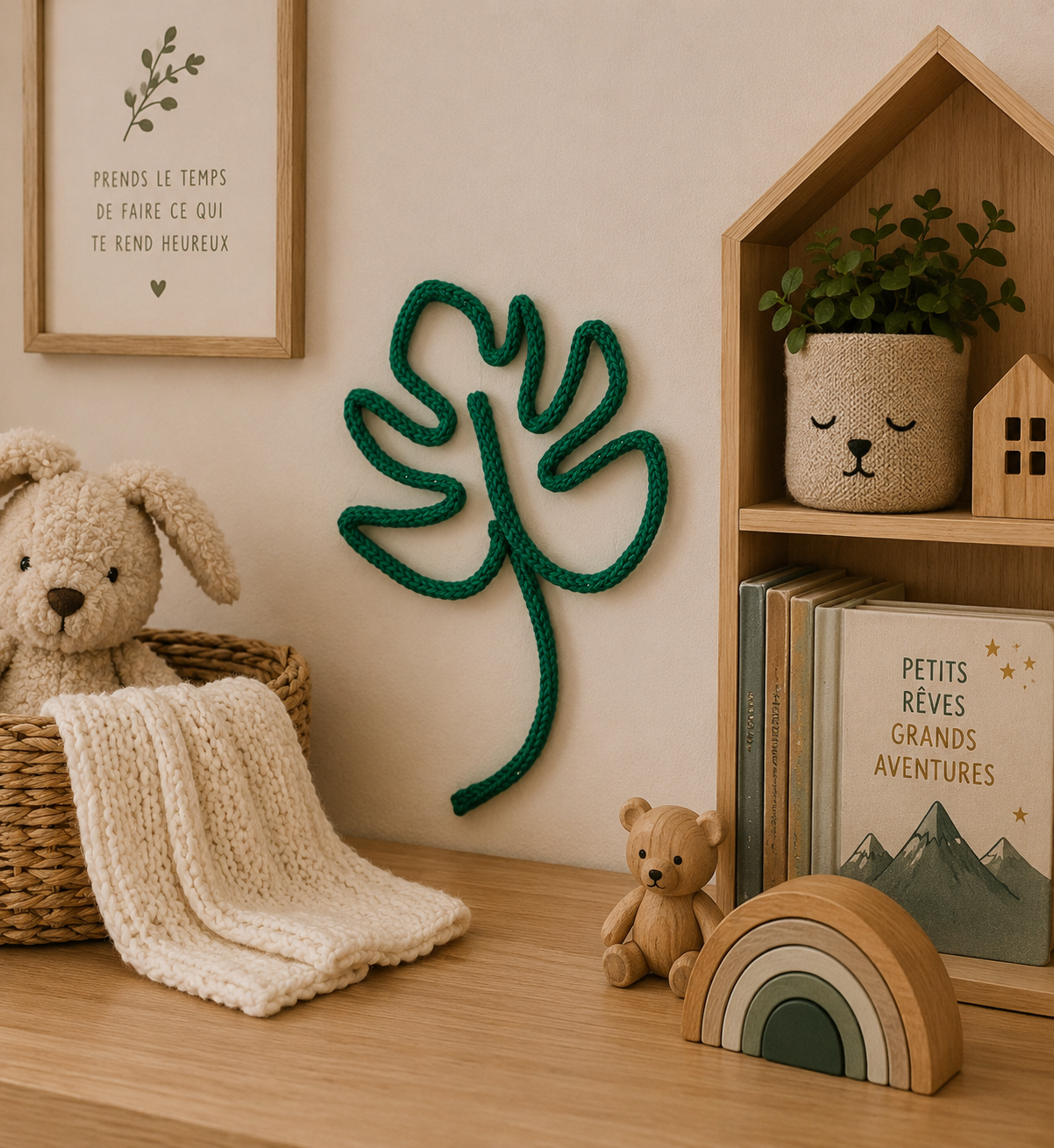 feuille de monstera accroch au mur décoration jungle chambre d'enfant
