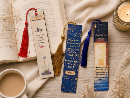 Trois marque pages avec citations inspirantes et pompons colorés Heyl’créations